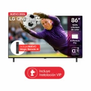 The front view of LG QNED evo AI QNED85 Mini LED, released in 2026, fills the screen with vivid, fluid bursts of multicolored, paint-like motion, as dense clouds of color blend seamlessly across the display.